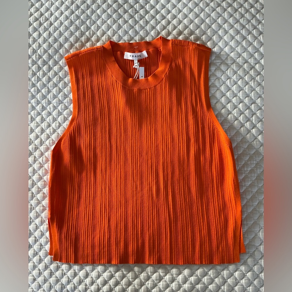 Frame Women’s Orange Ribbed Cit Out Sleeveless Top L - Picture 11 of 15
